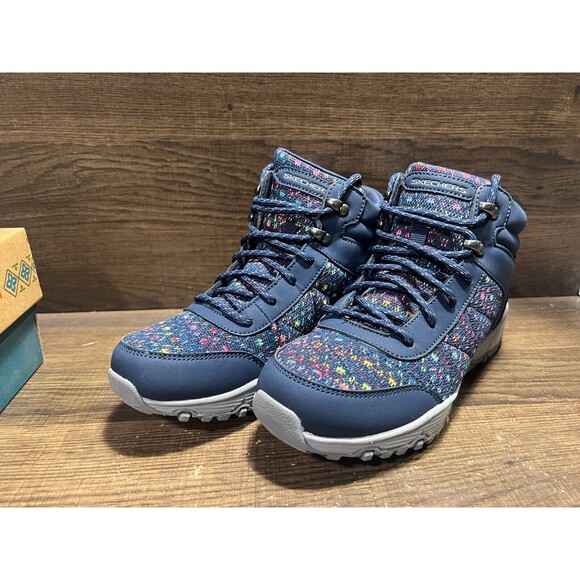 Skechers Seager Knit Lace-Up Water Repellent Hiker Boots Art Beat Navy 5.5M New - Picture 5 of 9